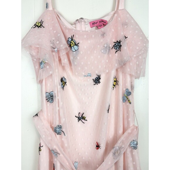 Betsy Johnson Pink Ruffle Tiered Cottagecore Bees Bugs Polka Dot Dress, Size 12 - Picture 8 of 15